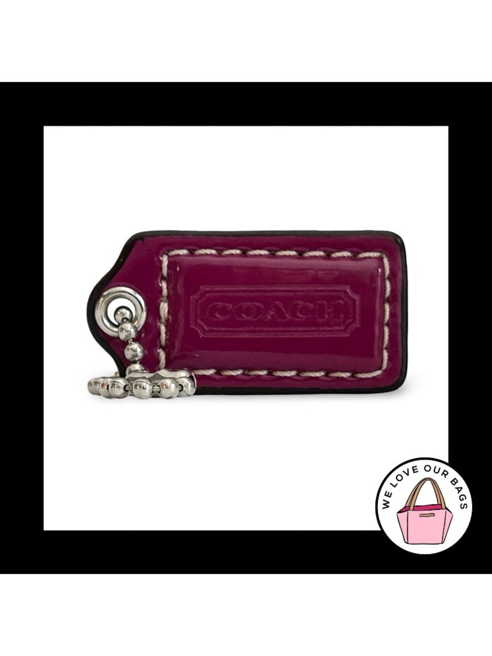 COACH HANG TAG 1.5" Pink Patent Leather Bag Charm Keychain Fob Nickel Small